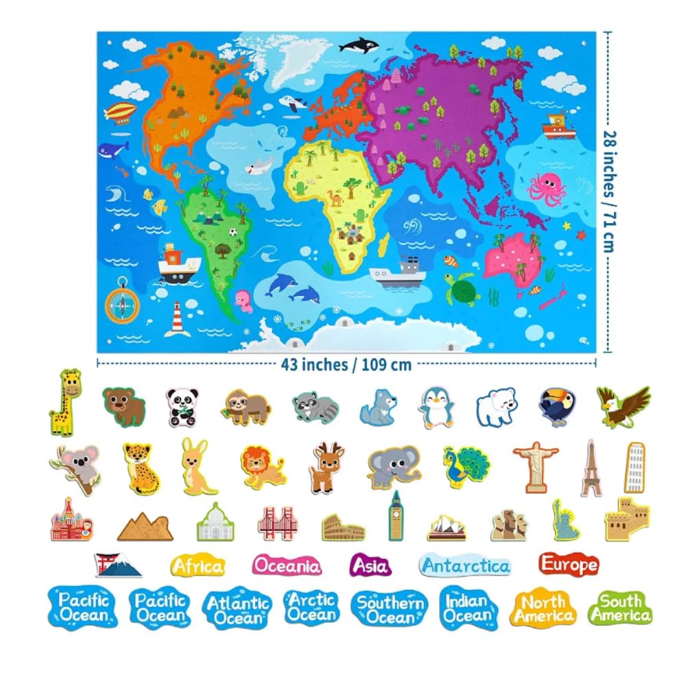 Turtlebee Little Explorer- World Map Board with stickers | Age 2-6 years | Montessori Toys