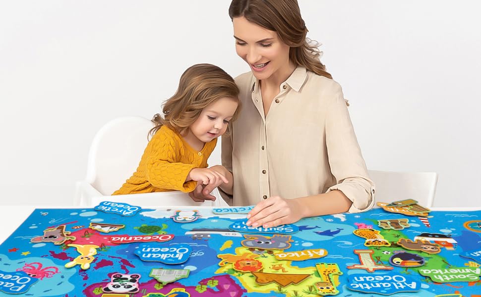 Turtlebee Little Explorer- World Map Board with stickers | Age 2-6 years | Montessori Toys