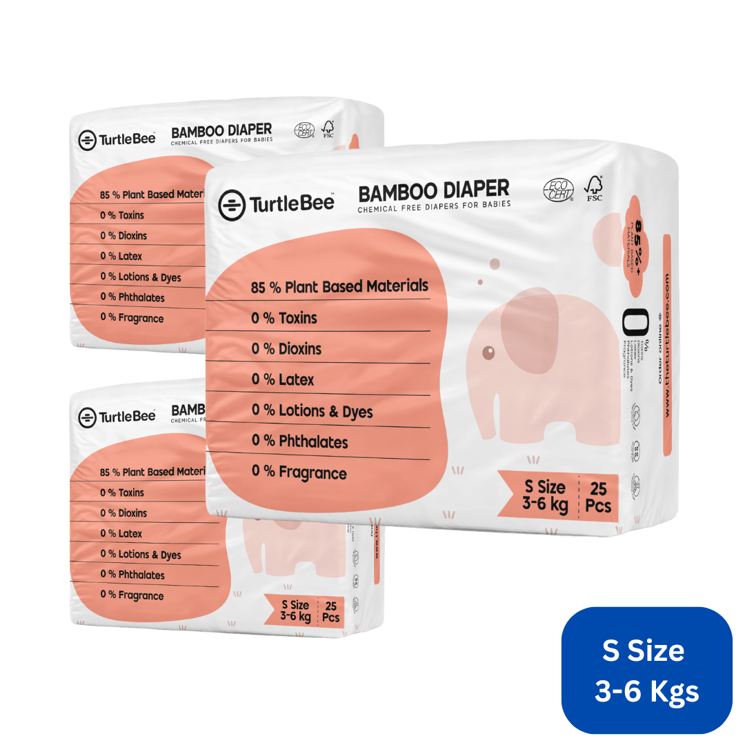 Bamboo Diaper Size small (3-6 kgs) | Pack of 3 - TurtleBee