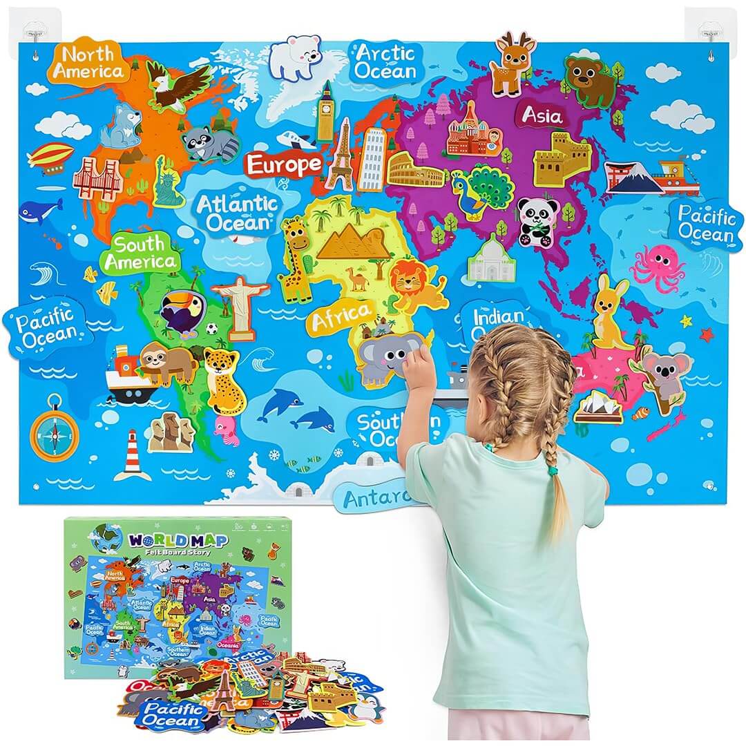 Turtlebee Little Explorer- World Map Board with stickers | Age 2-6 years | Montessori Toys - TurtleBee