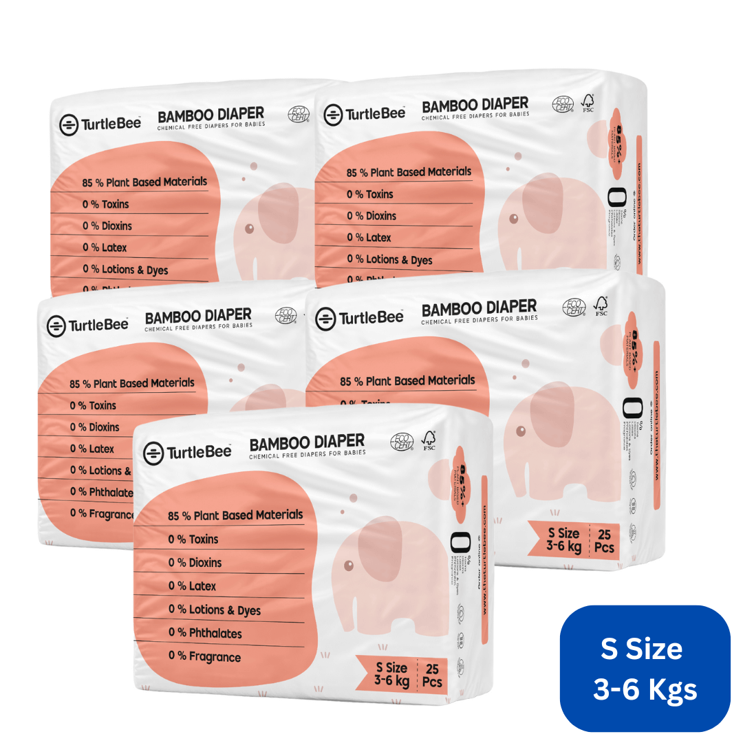 Bamboo Diaper Size small (3-6 kgs) | Pack of 5 - TurtleBee