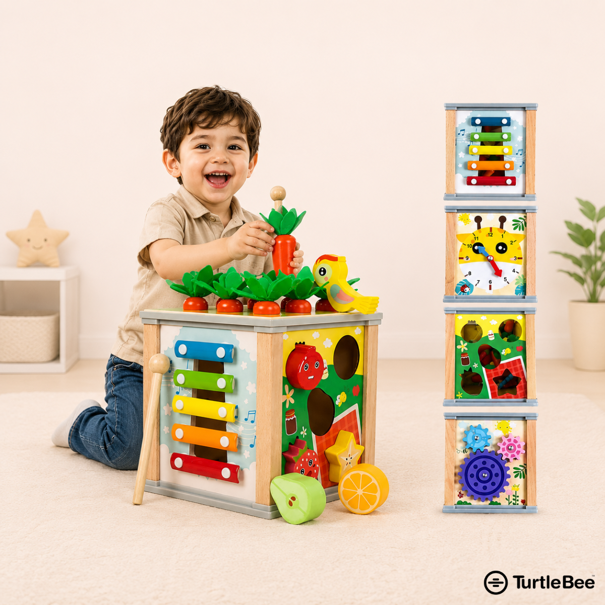 Montessori 6-in-1 Wooden Activity Cube for Babies & Toddlers