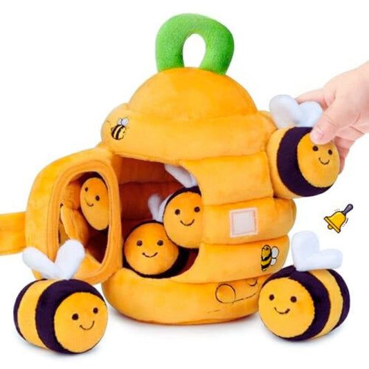 TurtleBee Feel & Find Sensory Beehive Toys 6-12 Months - Soft Baby Beehive with 5 Sensory Bees - Rattle, Crinkle Paper, Squeaker, Mirror, Busy Montessori Soft Toys for Toddlers 0-3 Years Old