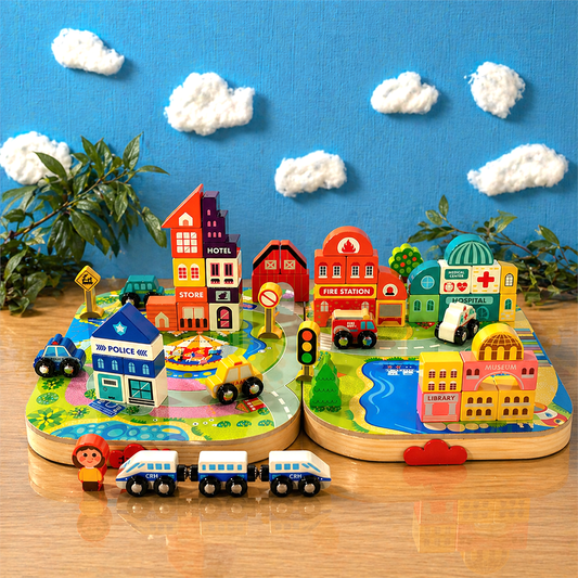 Wooden city building set for kids
