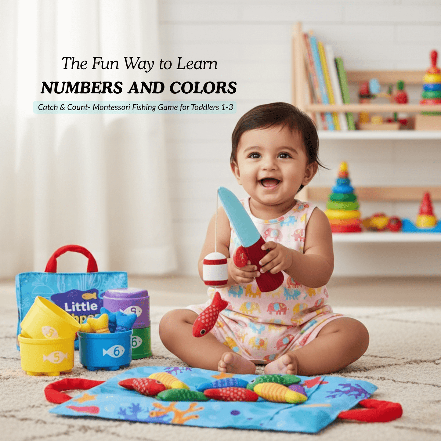 Turtlebee Catch & Count- Montessori Fishing Game for Toddlers 1-3 - TurtleBee