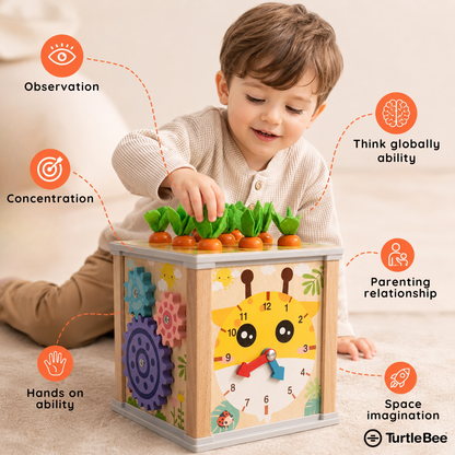Montessori 6-in-1 Wooden Activity Cube for Babies & Toddlers
