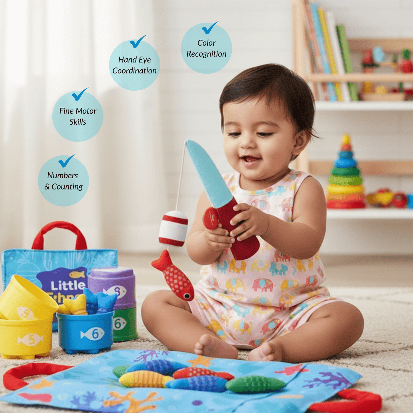 Turtlebee Catch & Count- Montessori Fishing Game for Toddlers 1-3 - TurtleBee