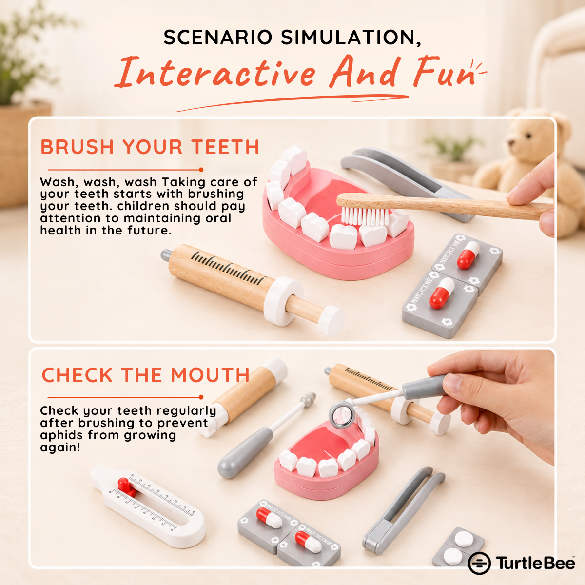 Wooden Dentist Doctor Pretend Play Kit for Kids