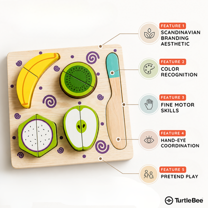 Wooden Fruit Cutting Toy Set for Kids TurtleBee