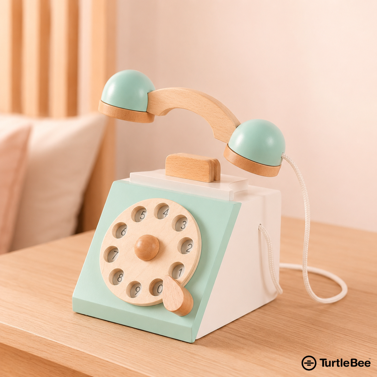 Wooden Style Retro Rotary Telephone Toy for Babies & Kids