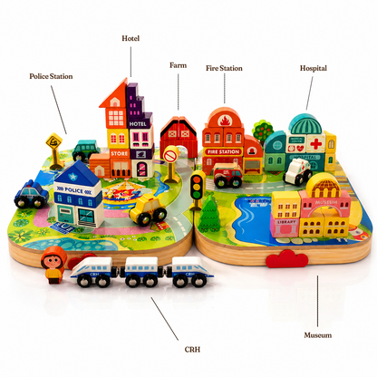 Wooden city building set for kids