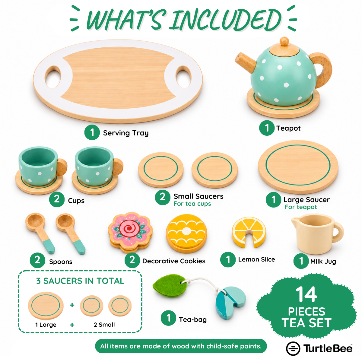 Afternoon Tea Set Wooden Pretend Play Toy TurtleBee