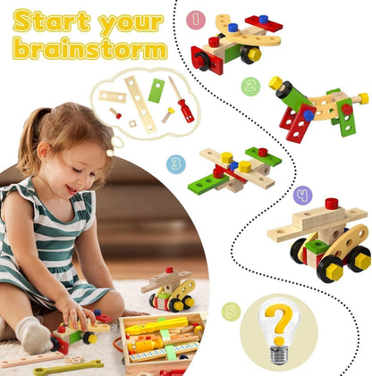 34-Piece Wooden Tool Set with Storage Box TurtleBee