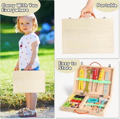 34-Piece Wooden Tool Set with Storage Box TurtleBee