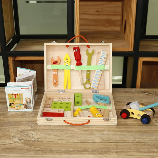 34-Piece Wooden Tool Set with Storage Box TurtleBee