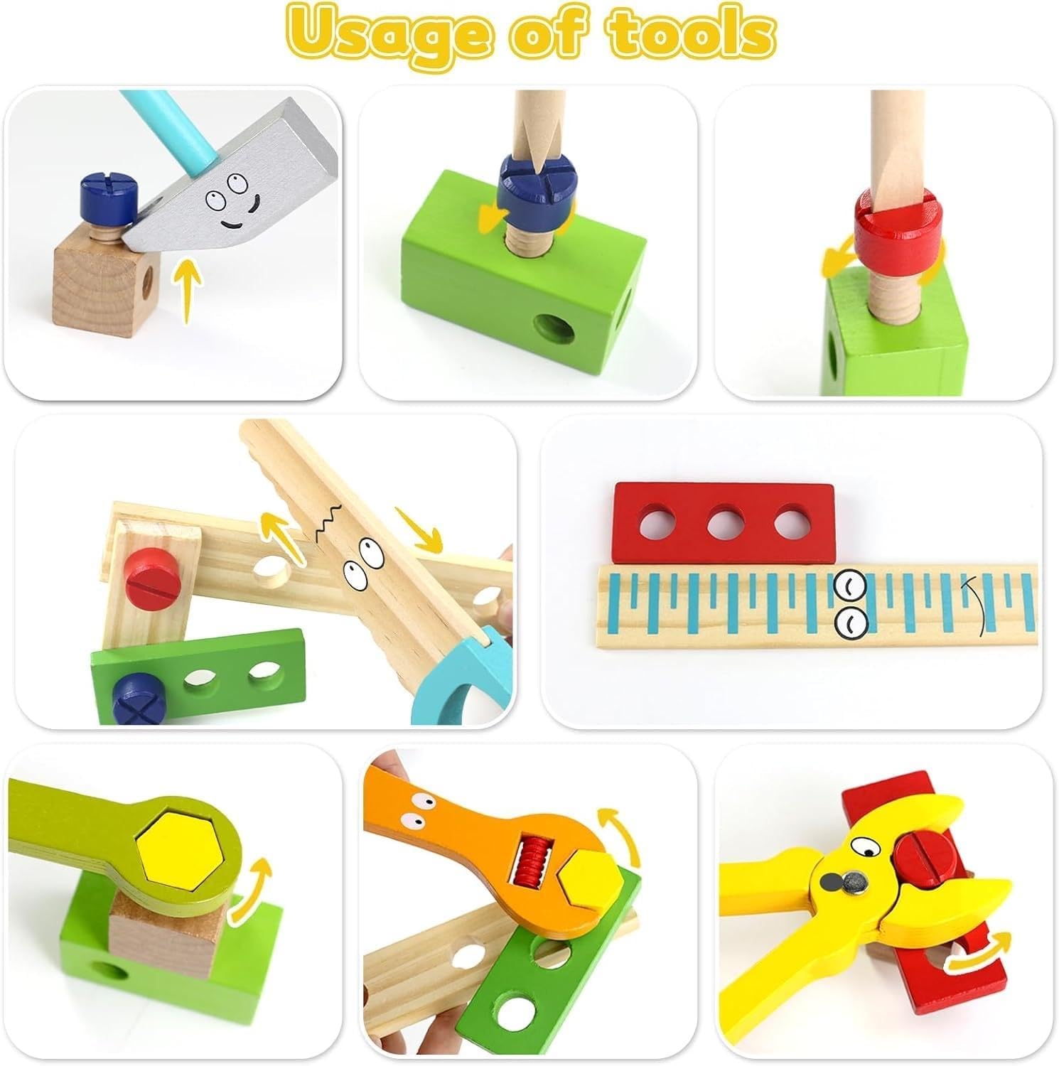34-Piece Wooden Tool Set with Storage Box TurtleBee