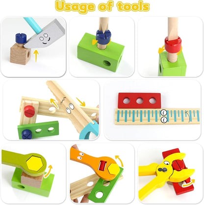 34-Piece Wooden Tool Set with Storage Box TurtleBee