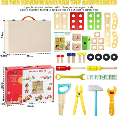 34-Piece Wooden Tool Set with Storage Box TurtleBee