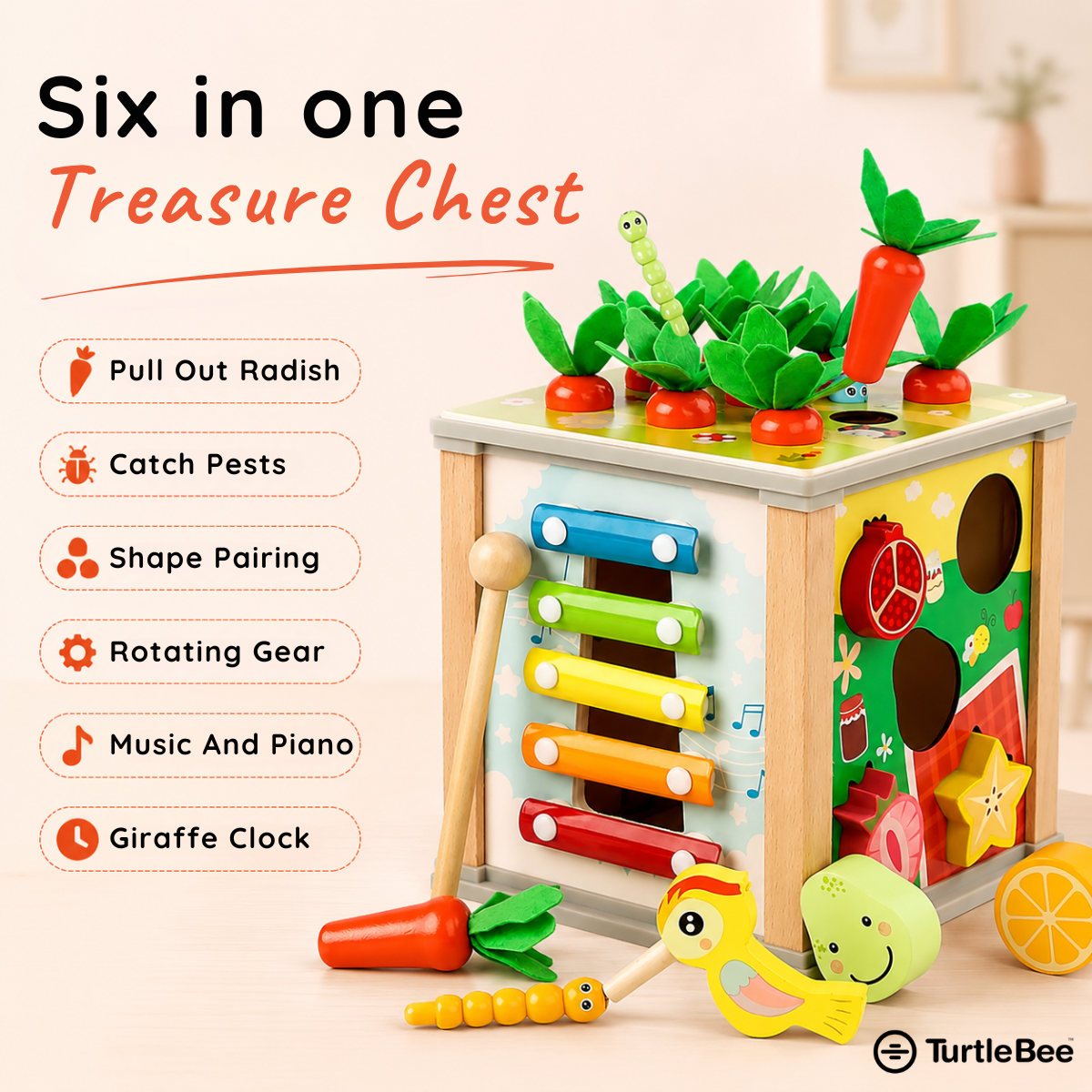 Montessori 6-in-1 Wooden Activity Cube for Babies & Toddlers