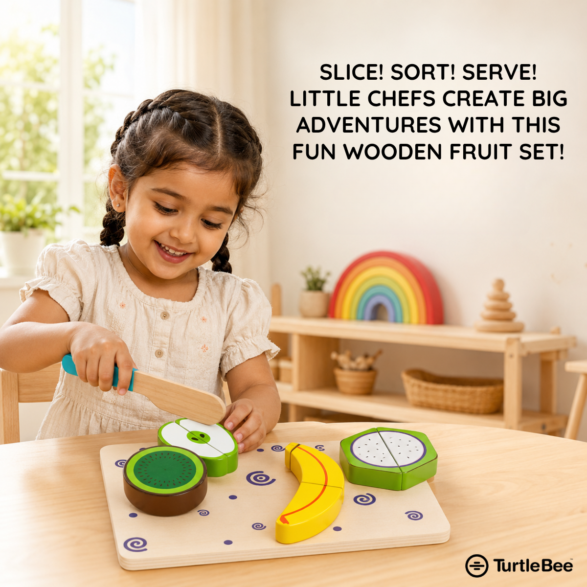 Wooden Fruit Cutting Toy Set for Kids TurtleBee