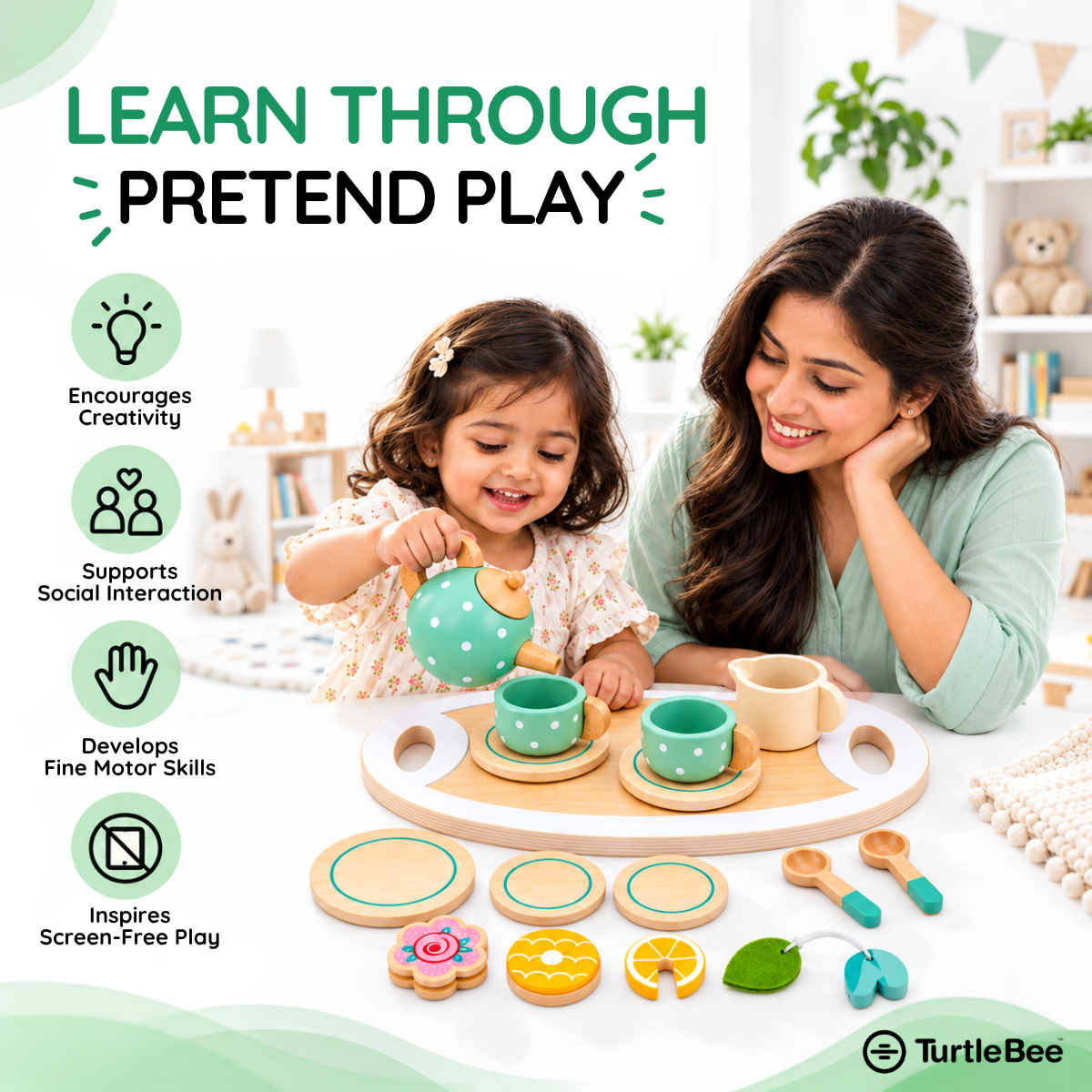 Afternoon Tea Set Wooden Pretend Play Toy TurtleBee