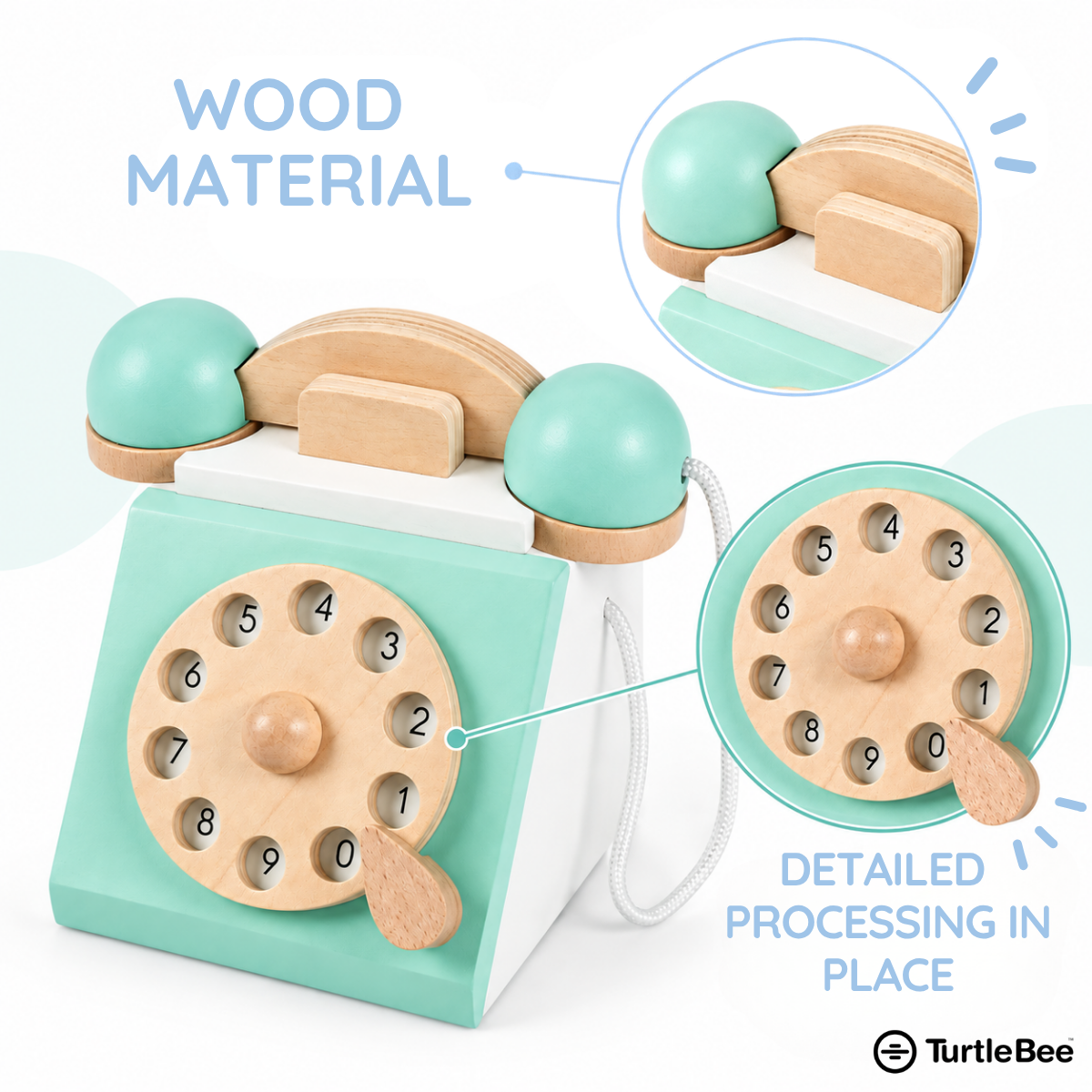 Wooden Style Retro Rotary Telephone Toy TurtleBee