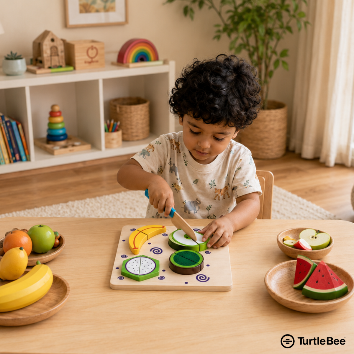 Wooden Fruit Cutting Toy Set for Kids TurtleBee
