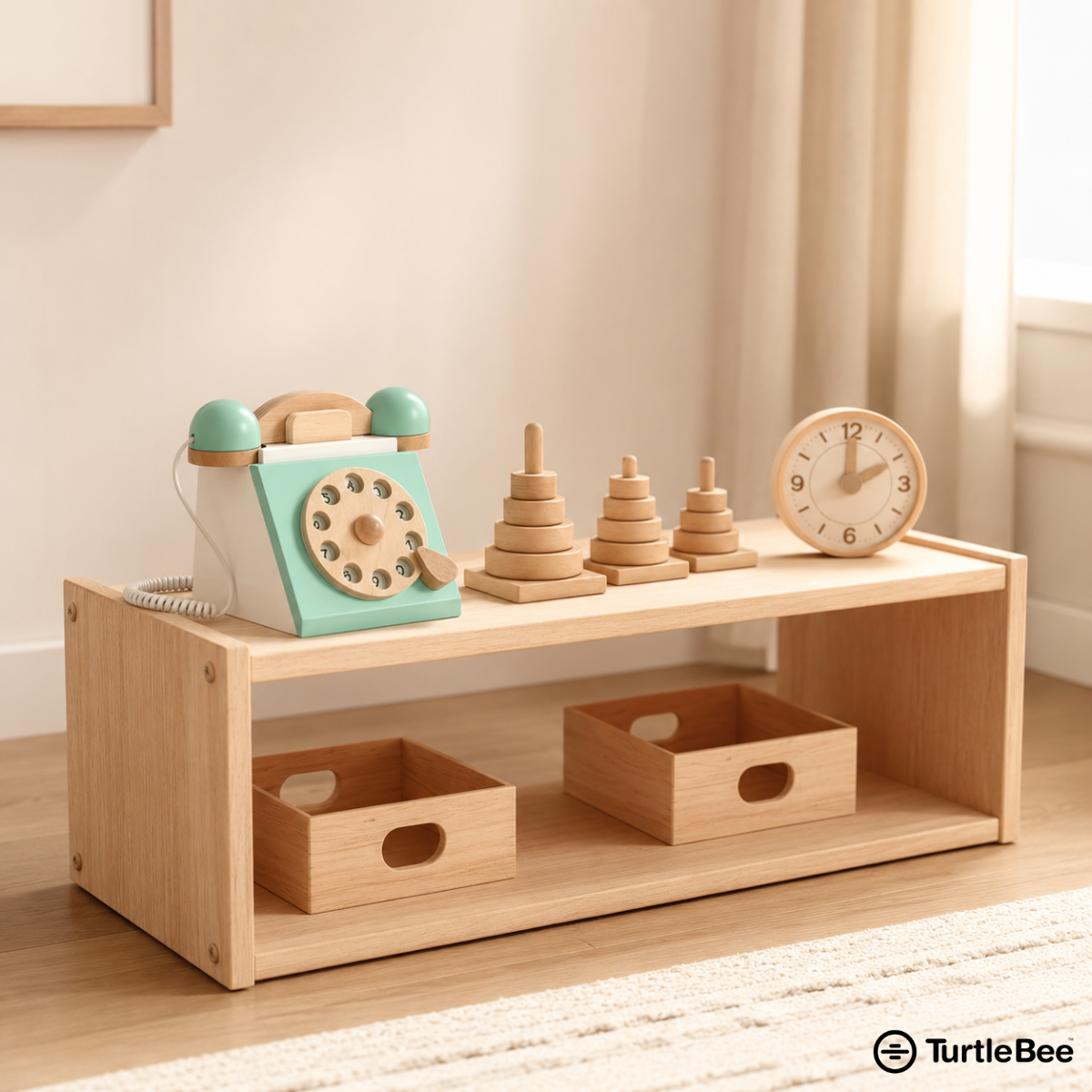 Wooden Style Retro Rotary Telephone Toy for Babies & Kids