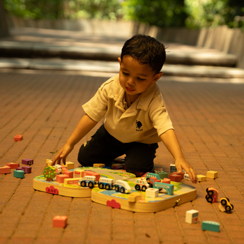 TurtleBee Wooden City Building Set for Kids featuring colorful wooden blocks and city structures for imaginative play
