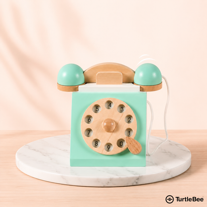 Wooden Style Retro Rotary Telephone Toy for Babies & Kids