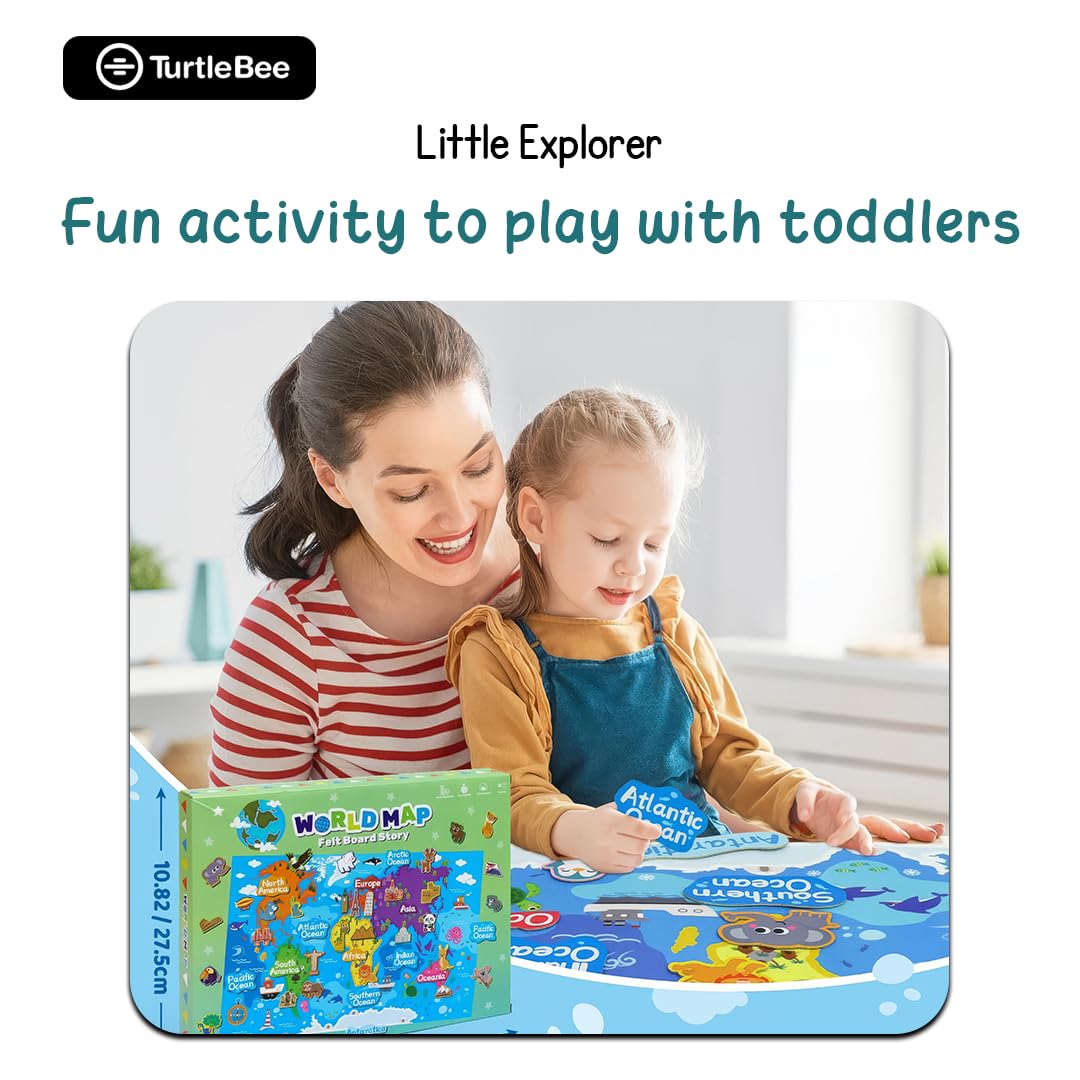 Turtlebee Little Explorer- World Map Board with stickers | Age 2-6 years | Montessori Toys
