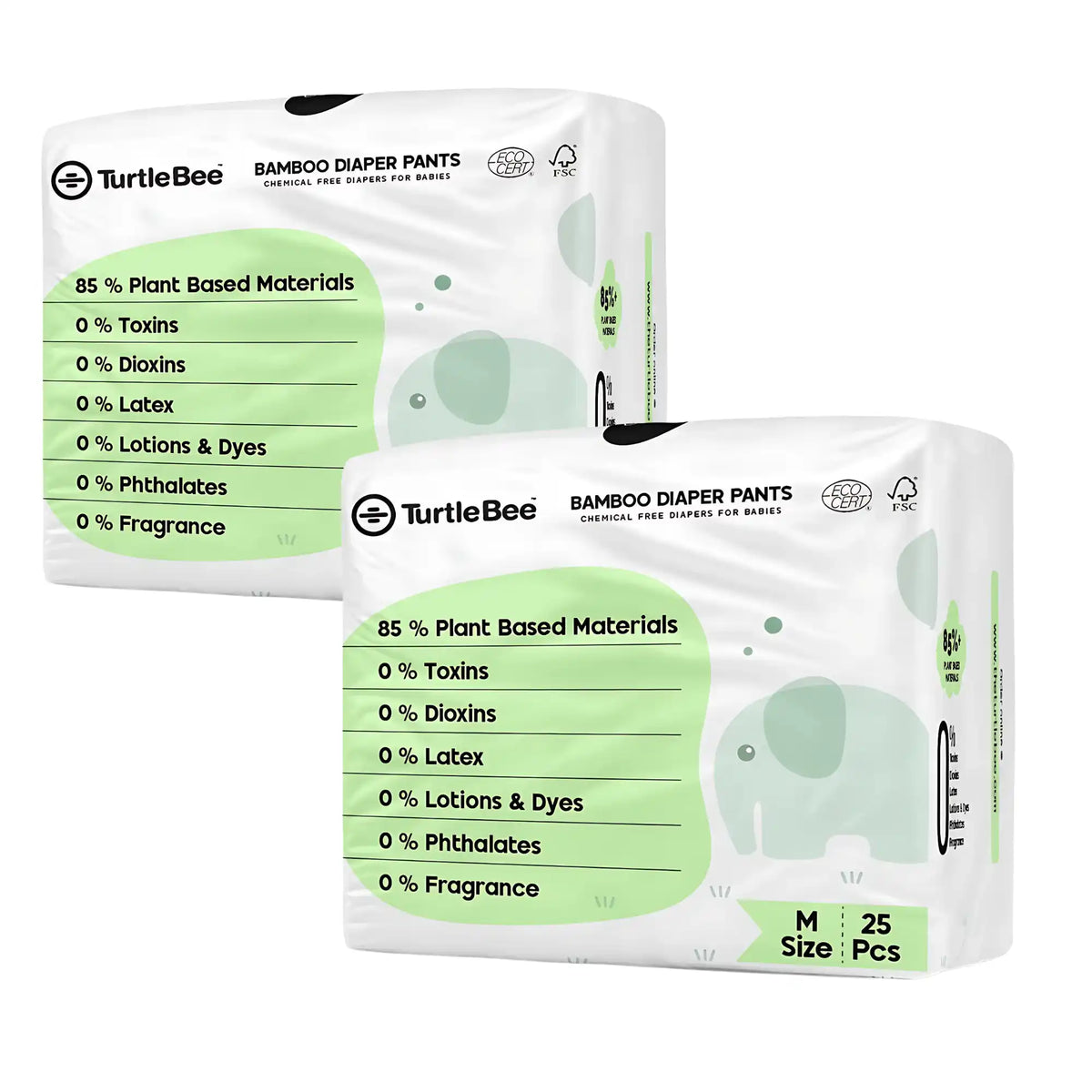 TurtleBee luxury bamboo pant-style diapers medium size for 9-14 kg, pack of 50, showing soft, comfortable bamboo fabric and waistband