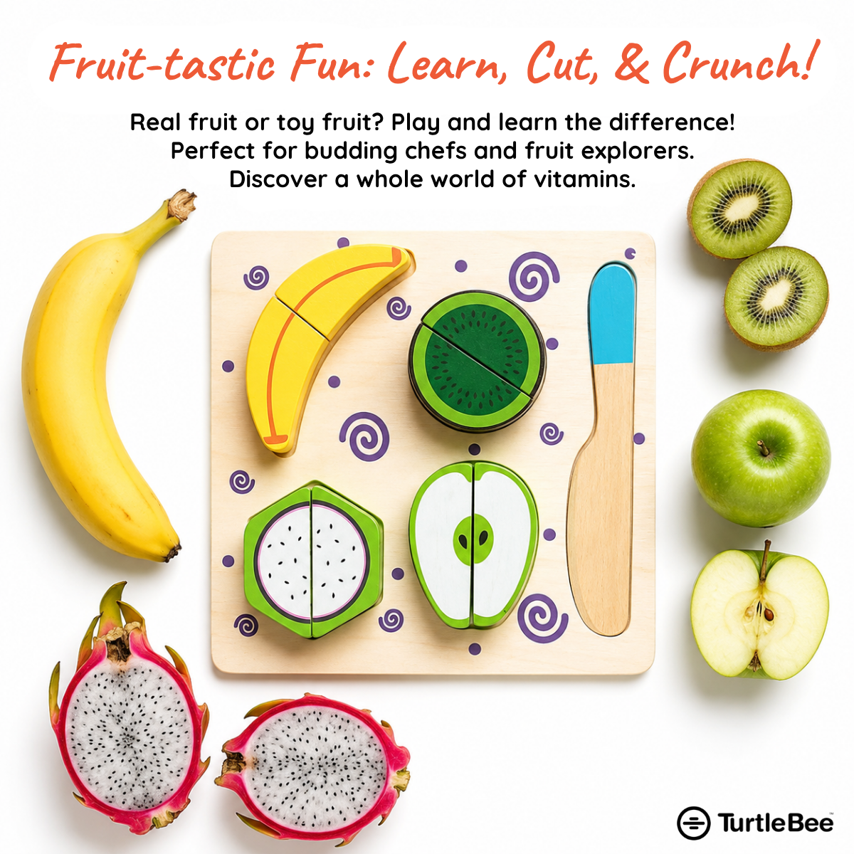 Wooden Fruit Cutting Toy Set for Kids TurtleBee