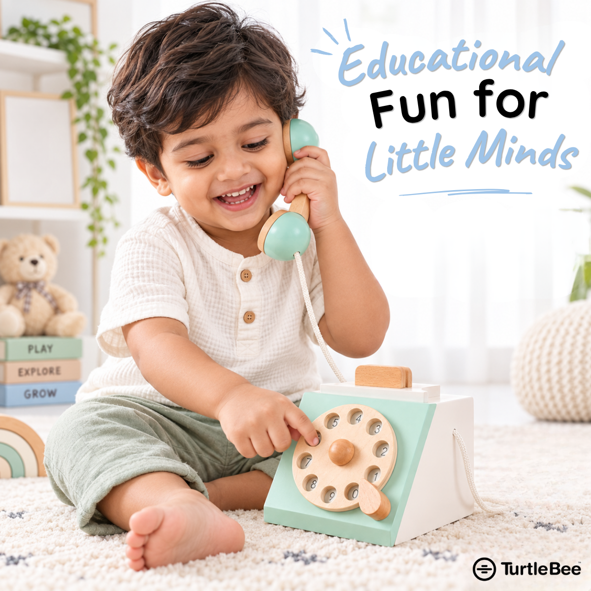 Wooden Style Retro Rotary Telephone Toy TurtleBee