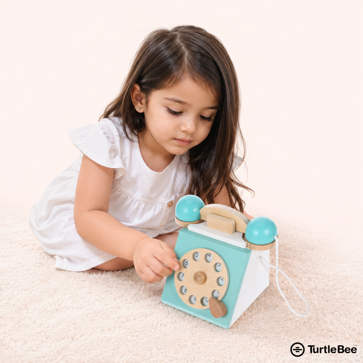 Wooden Style Retro Rotary Telephone Toy for Babies & Kids