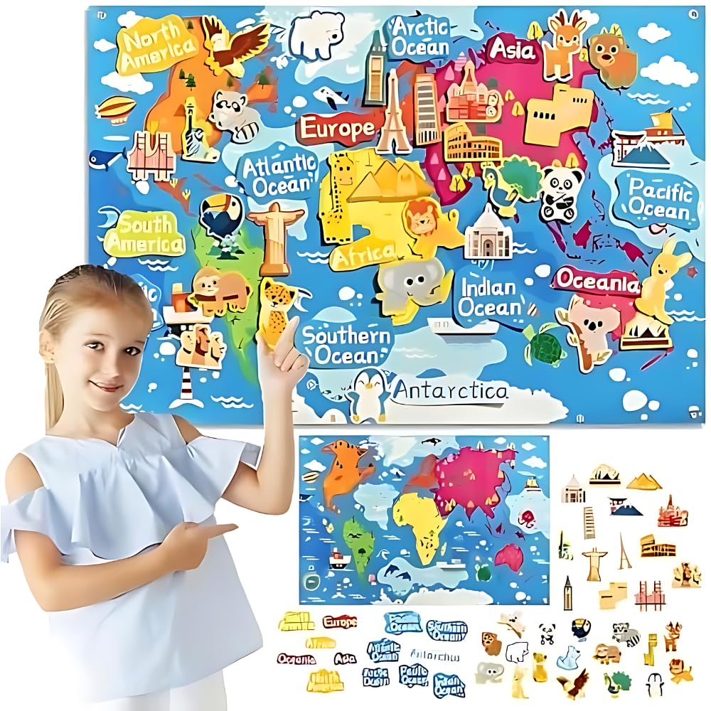Turtlebee Little Explorer- World Map Board with stickers | Age 2-6 years | Montessori Toys
