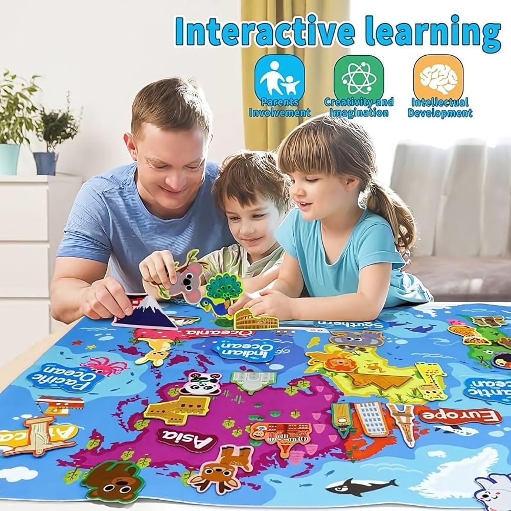 Turtlebee Little Explorer- World Map Board with stickers | Age 2-6 years | Montessori Toys