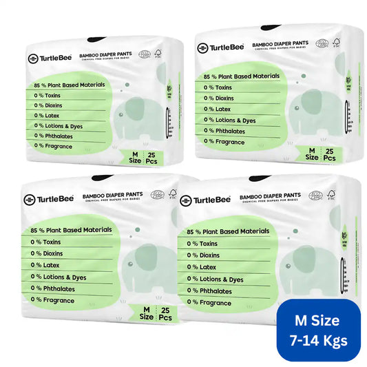 Turtlebee Bamboo Pant Style Diapers Medium Size (9-14 Kg) 100 Count (Pack Of 4) - TurtleBee