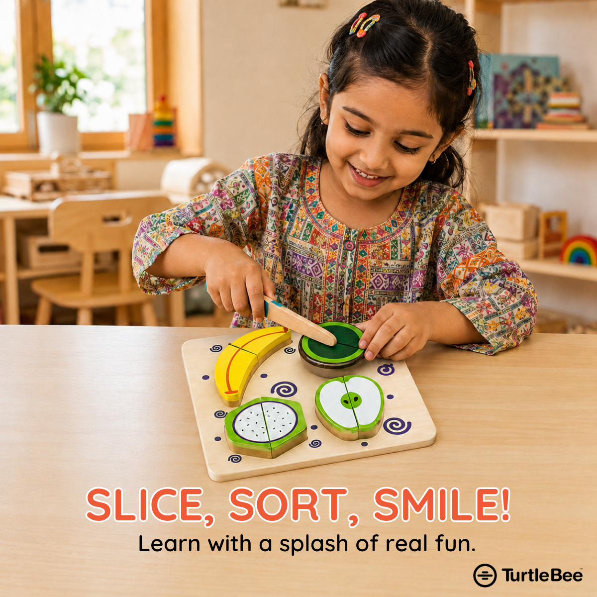 Wooden Fruit Cutting Toy Set for Kids TurtleBee