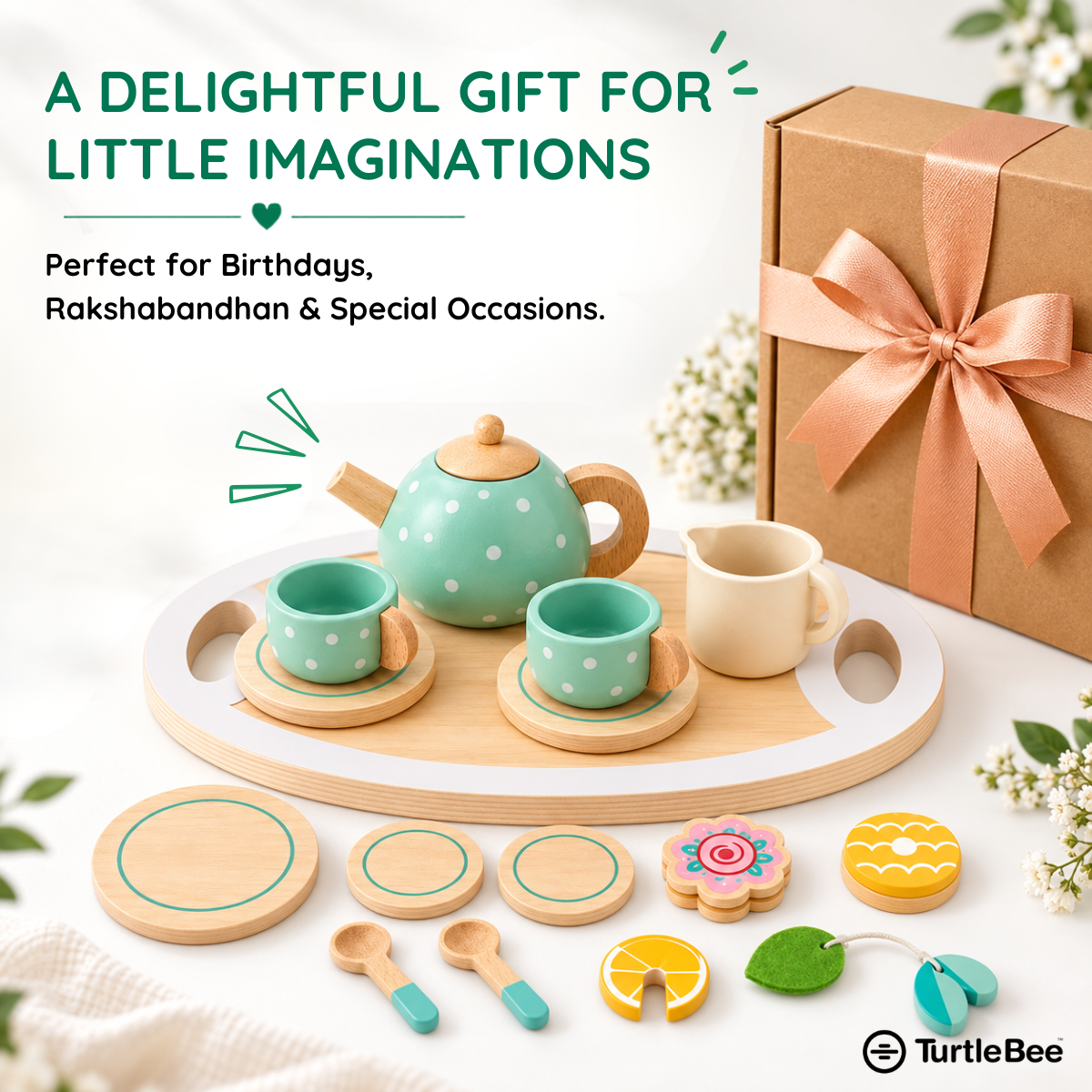 Afternoon Tea Set Wooden Pretend Play Toy TurtleBee