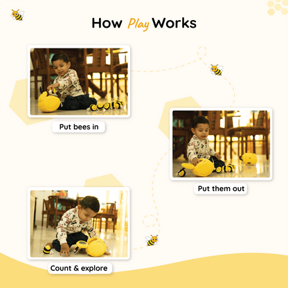 TurtleBee Hide-Seek Sensory Beehive plush toy, soft stuffed animal for babies and toddlers, with colorful, textured fabric.