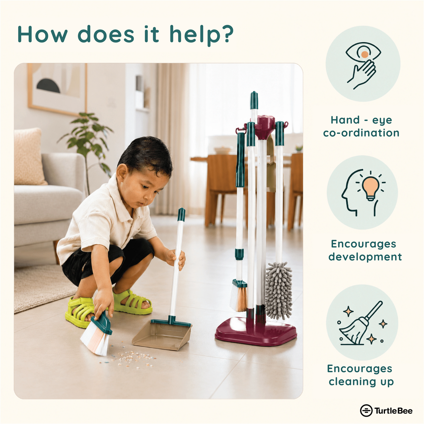 Turtlebee Little Helper | Cleaning Tools Set | Pretend Play | Montessori Toys