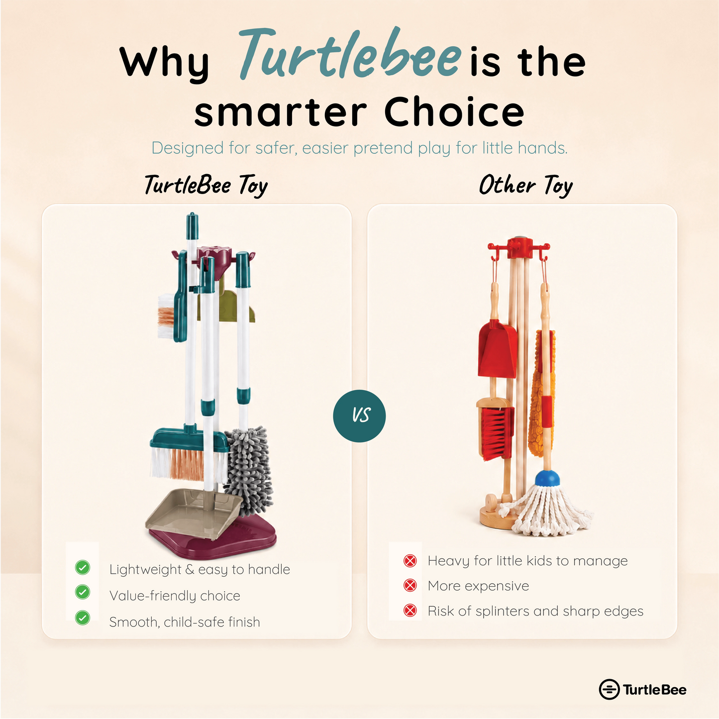Turtlebee Little Helper | Cleaning Tools Set | Pretend Play | Montessori Toys