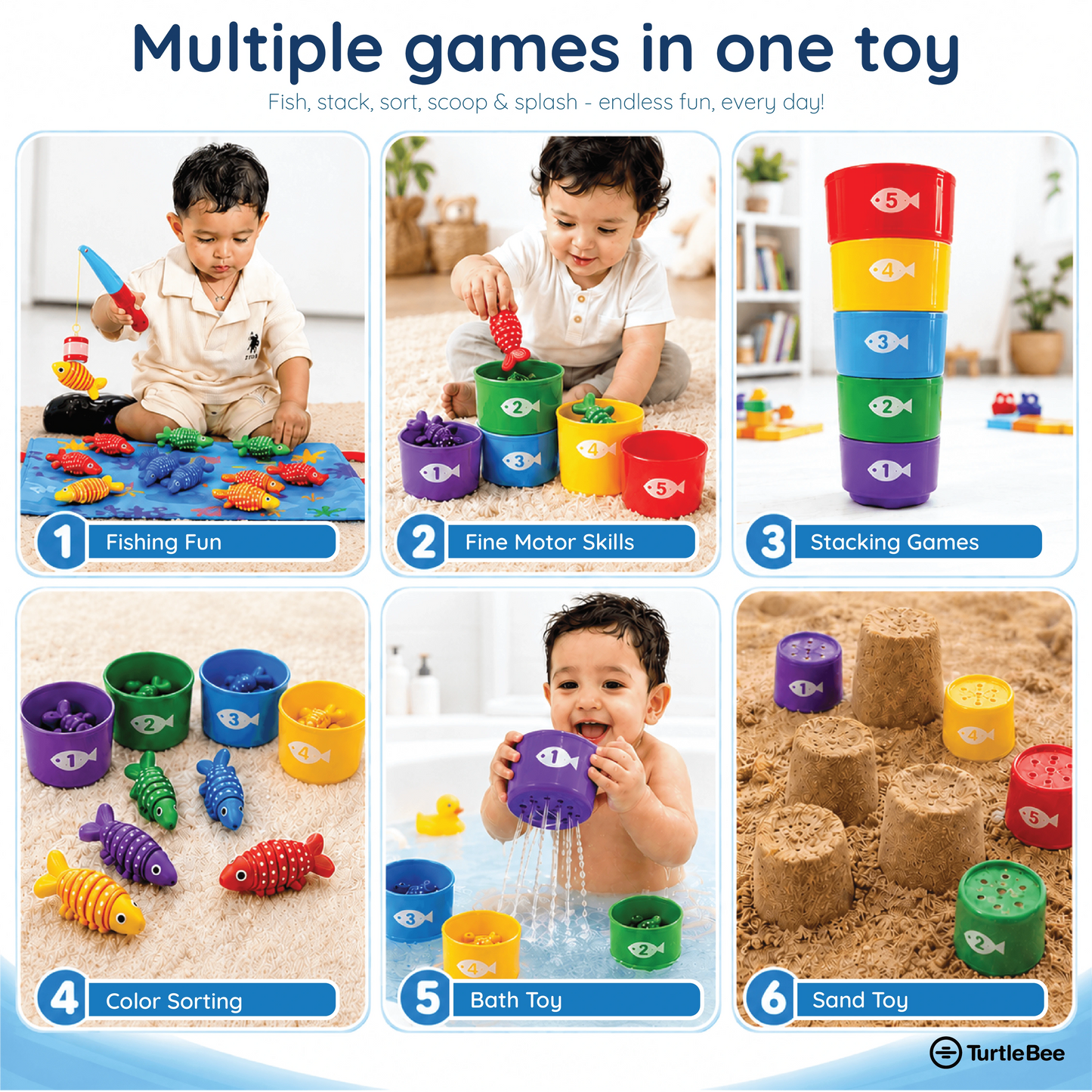 Turtlebee Catch & Count- Montessori Fishing Game for Toddlers 1-3