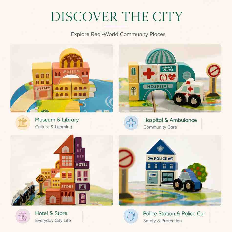 TurtleBee Wooden City Building set for Kids