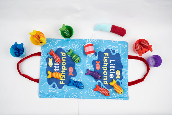TurtleBee Catch & Count Montessori fishing game for toddlers, featuring colorful fishing rods and numbered fish for early learning.