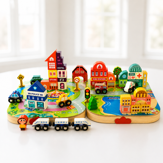 Wooden city building set for kids