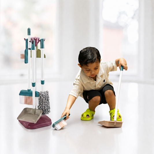TurtleBee Little Helper cleaning tools set with pretend broom, dustpan, and brush for Montessori pretend play toys.