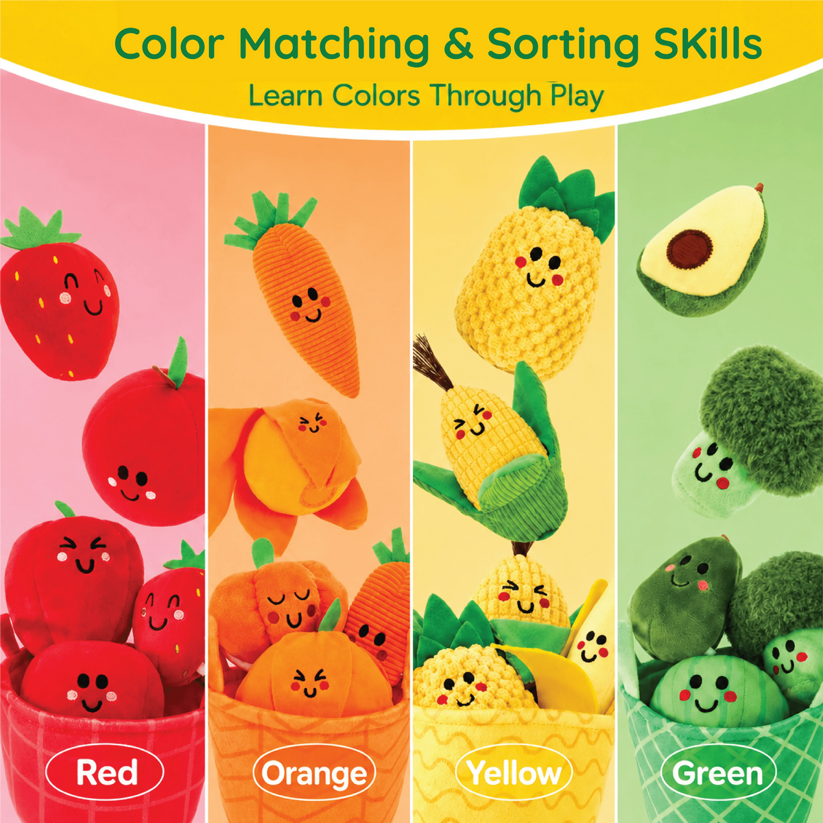 TurtleBee plush veggie basket toy featuring soft stuffed vegetables for babies and toddlers, perfect for play and learning.