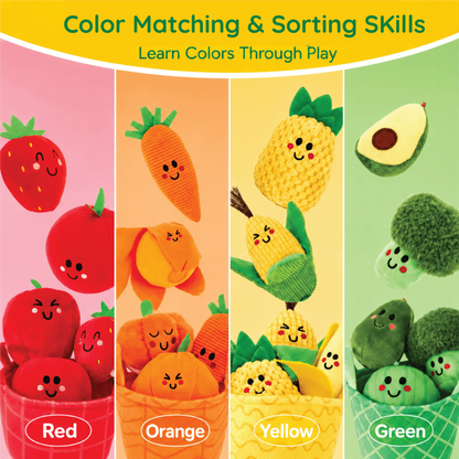 TurtleBee plush veggie basket toy featuring soft stuffed vegetables for babies and toddlers, perfect for play and learning.